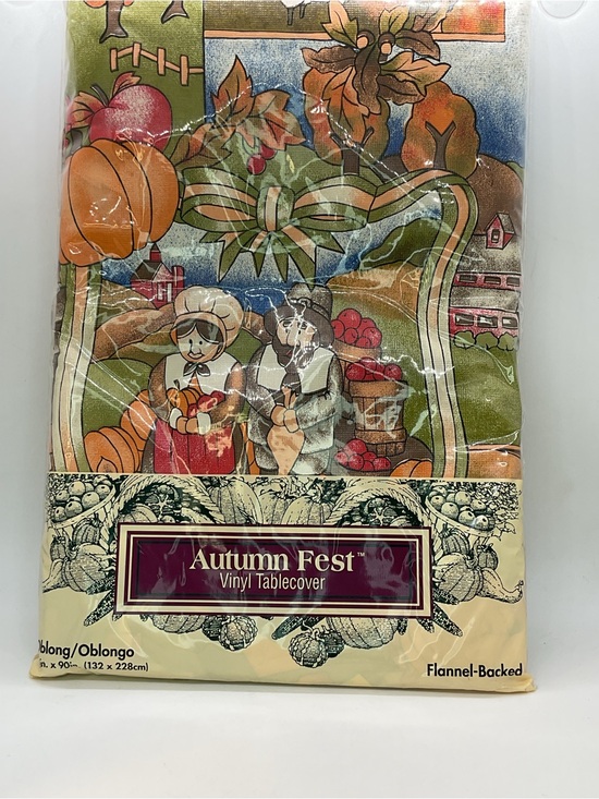 K Mart Other - NIP Vintage K Mart Autumn Fest Thanksgiving Flannel Backed Vinyl Tablecloth
